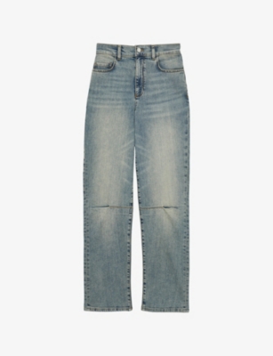 REISS: Mahni Darted-Knee Barrel-Leg High-Rise Stretch-Denim Jeans