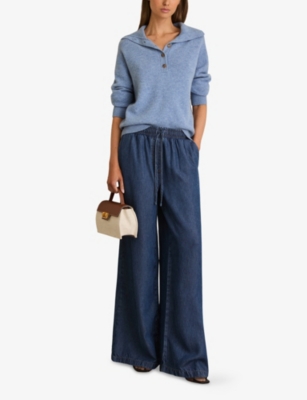 REISS: Parker Wide-Leg Chambray Trousers