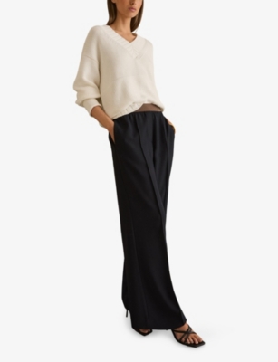 Reiss Wilde Wide Leg Trousers Navy In Navy