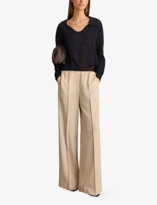 Reiss Womens  Wilde Wide-leg High-rise Stretch-woven Trousers In Neutral