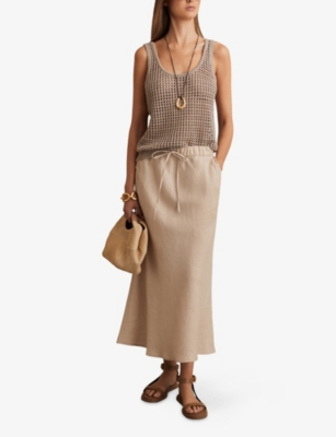 Reiss Womens Neutral Roxi Drawstring-waist Linen Maxi Skirt