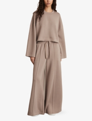 Reiss Womens Taupe Freya Relaxed-fit Cropped Stretch-jersey Jumper