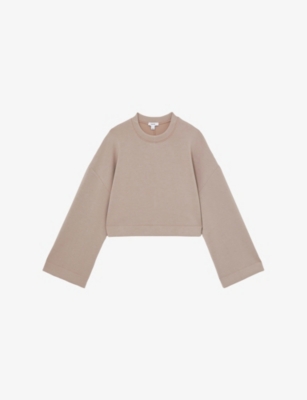 Reiss Womens Taupe Freya Relaxed-fit Cropped Stretch-jersey Jumper