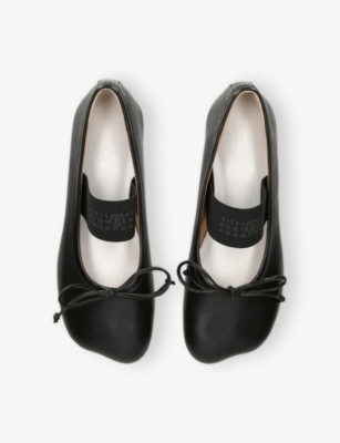 Shop Mm6 Maison Margiela Womens Black Logo-elastic Leather Ballet Slippers Eur 38/5 Uk