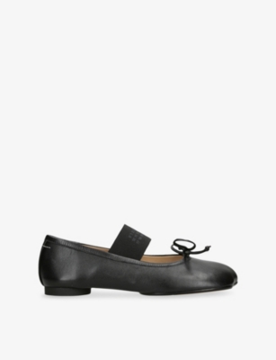 Shop Mm6 Maison Margiela Womens Black Logo-elastic Leather Ballet Slippers Eur 38/5 Uk