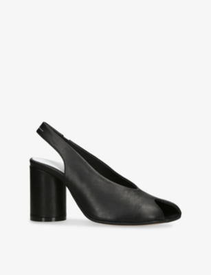 MM6: Peep-Toe Leather Slingback Sandals