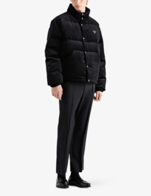 Prada Mens Black Funnel-neck Corduroy-texture Cotton Jacket In Black