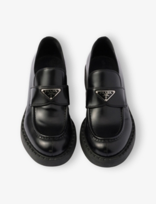 Prada Black Logo Plaque Loafers In Black