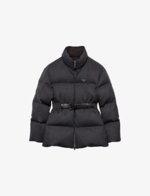 Prada Flannel Down Jacket In Grey
