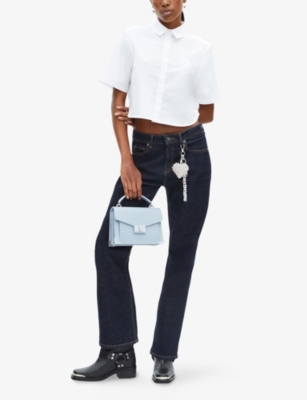 The Kooples Womens White Short-sleeved Cropped Stretch-cotton Shirt In White