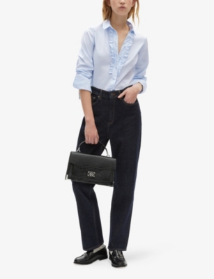 THE KOOPLES WOMENS FRILLED LONG-SLEEVED COTTON-BLEND SHIRT LIGHT BLUE 