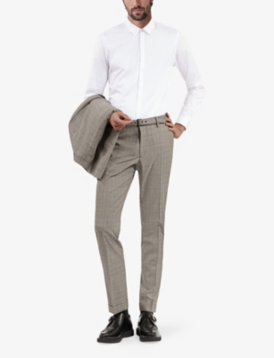 The Kooples Mens Prince Of Wales Print Slim-leg Wool Suit Trousers Beige Melange In Beige Melange