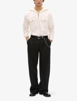 The Kooples Mens Pea-collar Long-sleeve Cotton Shirt Ecru In Ecru