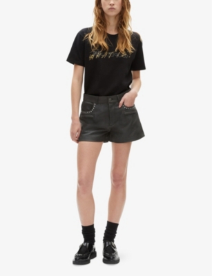 THE KOOPLES: Stud-Embellished Mid-Rise Leather Shorts