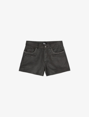 THE KOOPLES: Stud-Embellished Mid-Rise Leather Shorts