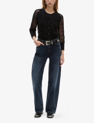 The Kooples Womens V-neck Knitted And Lace Cardigan Black In Black