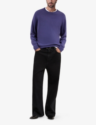 The Kooples Mens Blue Atlantique Crewneck Regular-fit Cashmere-blend Jumper In Blue Atlantique