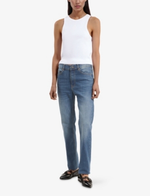 The Kooples Womens White Ribbed Racerback Stretch-cotton Top In White