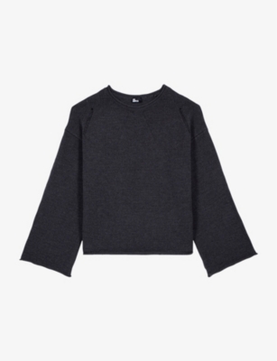 THE KOOPLES WOMENS DARK GREY WIDE-SLEEVED RELAXED-FIT WOOL JUMPER 