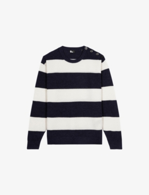 THE KOOPLES: Stripe-Print Crewneck Wool and Linen-Blend Jumper