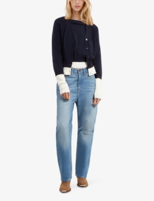 THE KOOPLES: Crest-Embroidery Contrast-Trim Cotton-Cashmere Knitted Cardigan