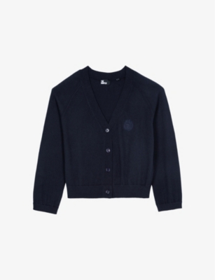 THE KOOPLES: Crest-Embroidery Contrast-Trim Cotton-Cashmere Knitted Cardigan