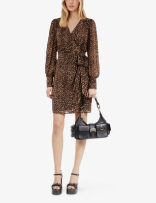 The Kooples Womens Leopard-print Long-sleeve Mesh Mini Dress In Leopard
