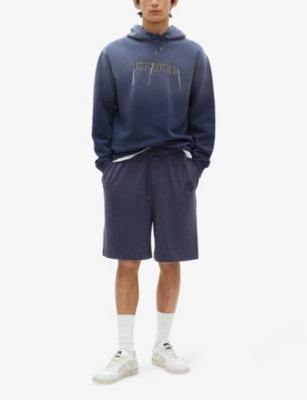 The Kooples Mens  Logo-embroidered Relaxed-fit Cotton Sweat Shorts In Dark Navy