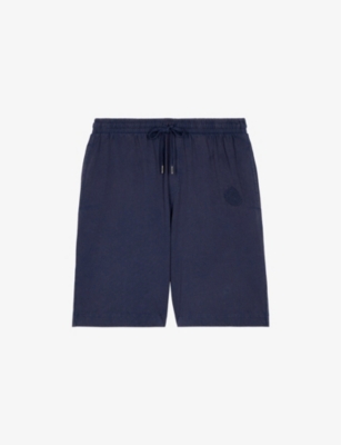 The Kooples Mens  Logo-embroidered Relaxed-fit Cotton Sweat Shorts In Dark Navy