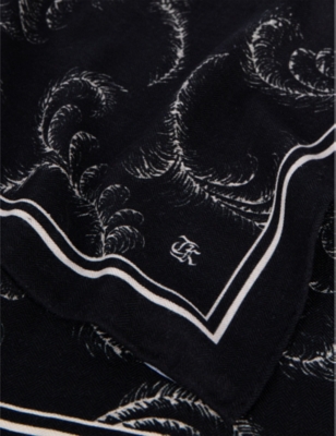 The Kooples Womens Feather-print Wool And Silk-blend Scarf Black Whit In Black White