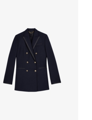 THE KOOPLES WOMENS DARK NAVY PEAK-LAPEL DOUBLE-BREASTED WOOL-BLEND BLAZER 