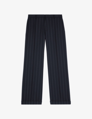 THE KOOPLES WOMENS NAVY PINSTRIPED STRAIGHT-LEG WOVEN TROUSERS 