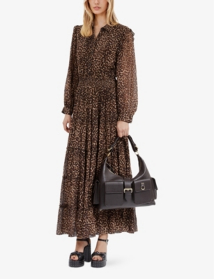THE KOOPLES WOMENS LEOPARD-PRINT LONG-SLEEVE MESH MAXI DRESS XL 