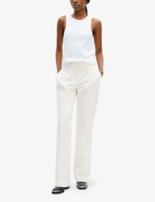 Shop The Kooples Womens  Straight-leg Mid-rise Cotton Trousers In Ecru