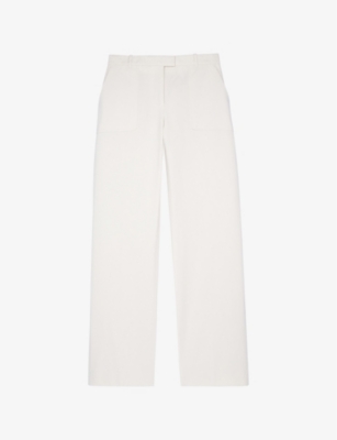 Shop The Kooples Womens  Straight-leg Mid-rise Cotton Trousers In Ecru