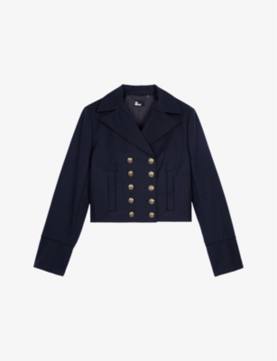 THE KOOPLES WOMENS THE KOOPLES DOUBLE-BREASTED BUTTON-EMBELLISHED CROPPED COTTON JACKET