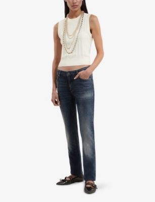 The Kooples Womens White Round-neck Slim-fit Sleeveless Knitted Top Xs