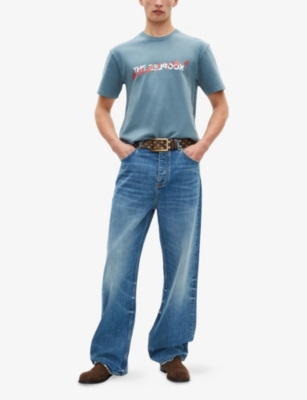 The Kooples Mens What Is Slogan-print Cotton-jersey T-shirt Blue Grey In Blue Grey