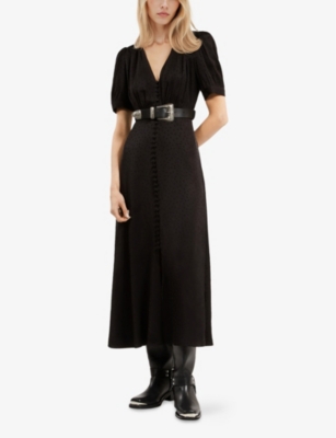 THE KOOPLES WOMENS BLACK POLKA-DOT BUTTON-DOWN WOVEN MAXI DRESS 