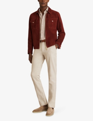 Reiss Mens Dobby Slim-fit Straight-leg Cotton Trousers Off White