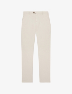 Reiss Mens Dobby Slim-fit Straight-leg Cotton Trousers Off White