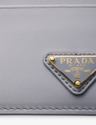 Prada Womens Grey Logo-plaque Leather Card Holder In Gray