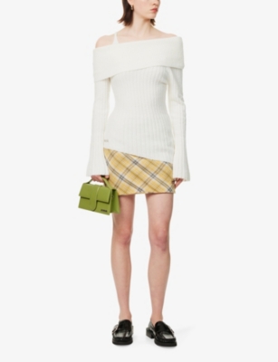 HOUSE OF SUNNY: Ribbed Off-Shoulders Stretch-Woven Jumper
