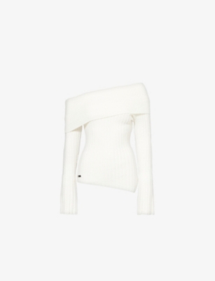 HOUSE OF SUNNY: Ribbed Off-Shoulders Stretch-Woven Jumper