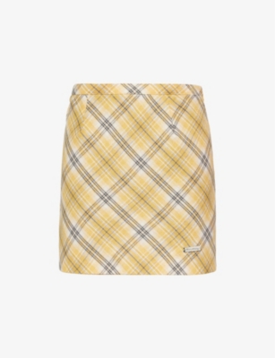 HOUSE OF SUNNY: Bias Check-Print Woven-Blend Mini Skirt