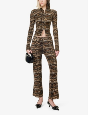 HOUSE OF SUNNY: Lobby Lounge Striped Straight-Leg Low-Rise Knitted Trousers