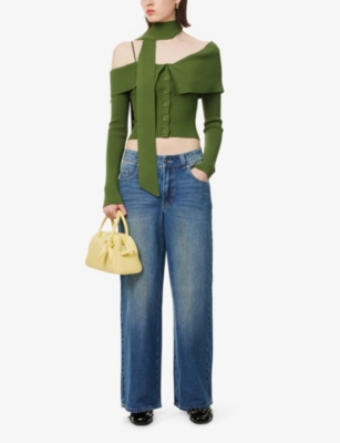 HOUSE OF SUNNY: One-Shoulder-Strap Ribbed Knitted Top