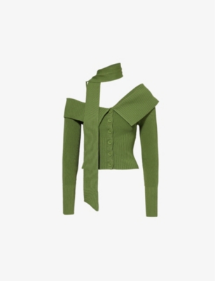 HOUSE OF SUNNY: One-Shoulder-Strap Ribbed Knitted Top