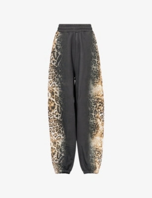 Ksubi X Mowalola Womens  Cheetah-print Relaxed Cotton-jersey Jogging Bottoms Black