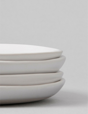 Fable Cloud White Stackable Ceramic Stoneware Dessert Plates Set Of Four In Cloud White